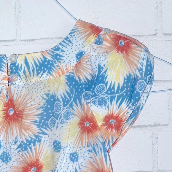 Steven Alan Girls Blue Orange Floral Smock Dress USA Made sz 3 - Picture 5 of 10